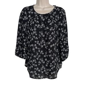 41 Hawthorn Women's 3/4 Sleeve Blouse Size Small Black Floral NWT